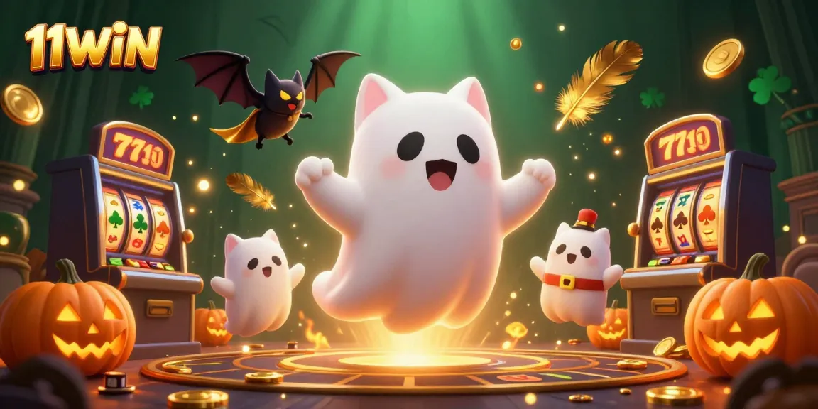 Engage in thrilling play at 11WIN casino with vibrant ghost cat and vampire bat!