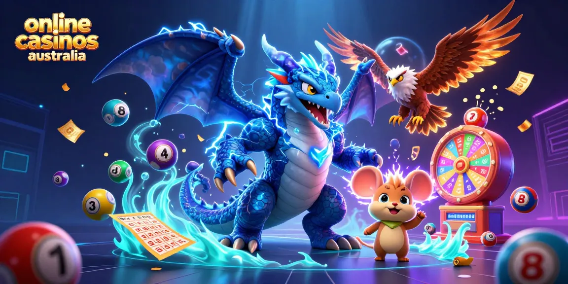 Engage with the thrilling energy of online casinos Australia in a vibrant 3D illustration featuring unique casino elements.