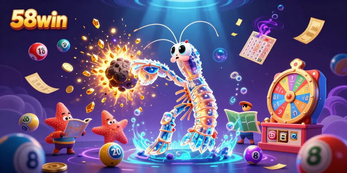Experience thrilling wins at 58win with a galactic casino scene filled with colorful lottery elements.